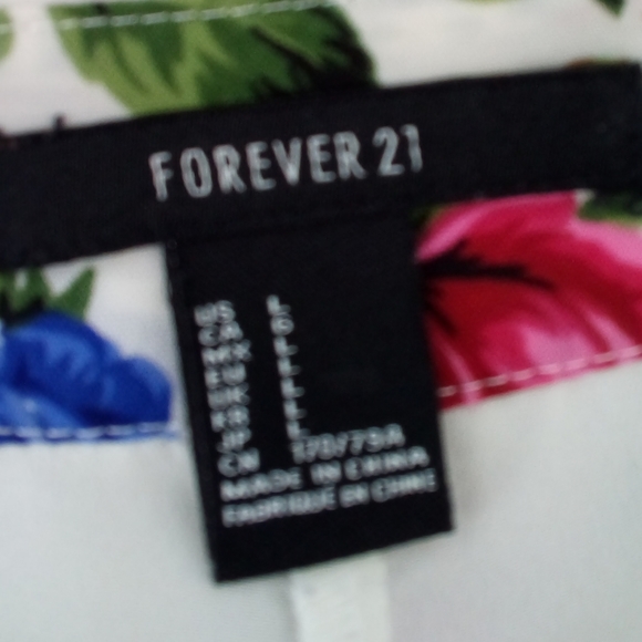 Forever 21 White Floral Ruffle Shorts Pink Blue Flowers L Spring Hidden Zipper - Picture 8 of 9